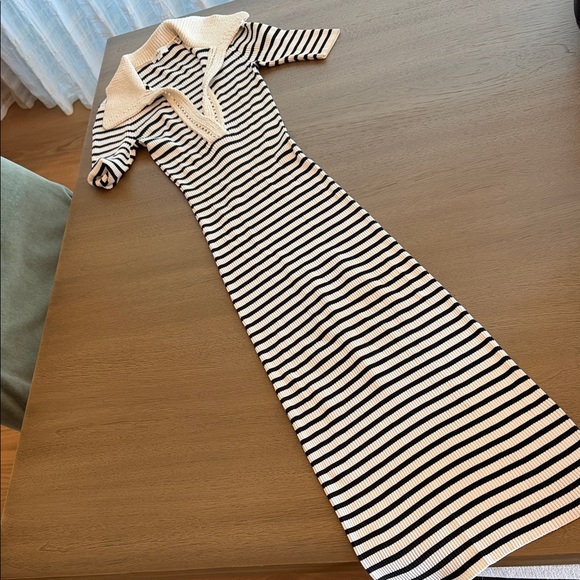 A.L.C. Dresses & Skirts - ALC Striped Black and White Knit Midi Dress with Contrast Collar (M)